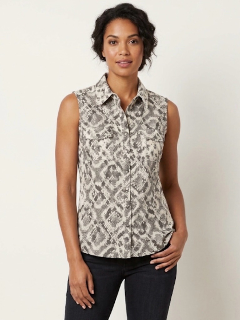 Lularoe Snakeskin Print Snap Closure Blouse, Women’s M, Grey White
